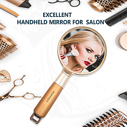 Majestique Golden Handle Mirror - Makeup Accessories, Lightweight, Travel-Friendly, 1 pc