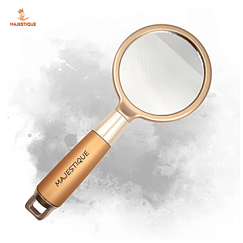 Majestique Golden Handle Mirror - Makeup Accessories, Lightweight, Travel-Friendly, 1 pc