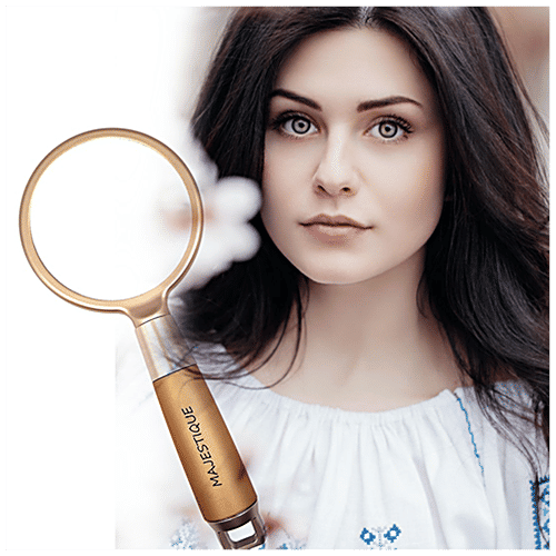 Majestique Golden Handle Mirror - Makeup Accessories, Lightweight, Travel-Friendly, 1 pc