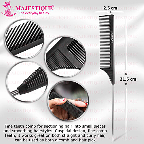 Majestique Steel Tail Pin Comb - Heat Resistant, Perfect For Salon Use, Women's & Girls Hair, 1 pc  