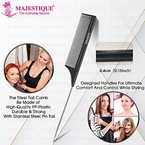 Majestique Steel Tail Pin Comb - Heat Resistant, Perfect For Salon Use, Women's & Girls Hair, 1 pc  