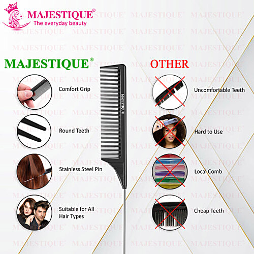 Majestique Steel Tail Pin Comb - Heat Resistant, Perfect For Salon Use, Women's & Girls Hair, 1 pc  