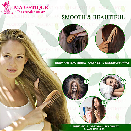 Majestique Wooden Hair Comb With Handle - Anti-Static, For Curly, Wavy, Dry Hair, 1 pc  
