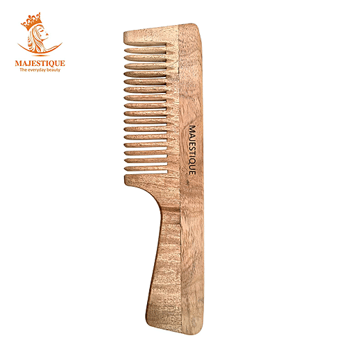 Buy MAJESTIQUE Wooden Hair Comb With Handle AntiStatic, For Curly