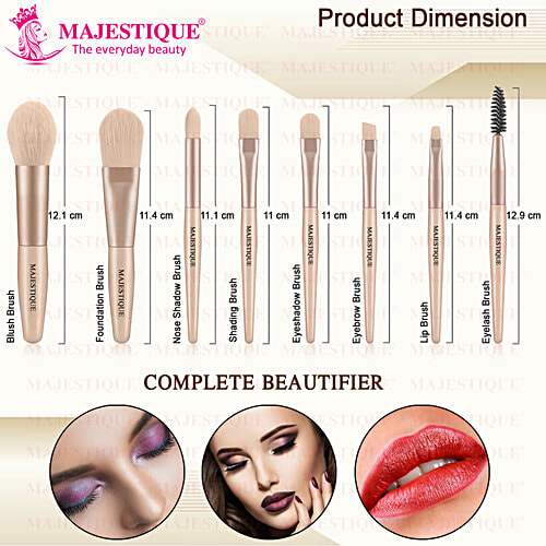 Majestique Makeup Brush Collection Set - Sturdy Handle, Soft, Skin-Friendly, Washable, 8 pcs  
