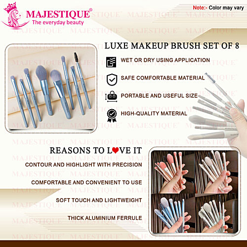 Majestique Makeup Brush Collection Set - Sturdy Handle, Soft, Skin-Friendly, Washable, 8 pcs  