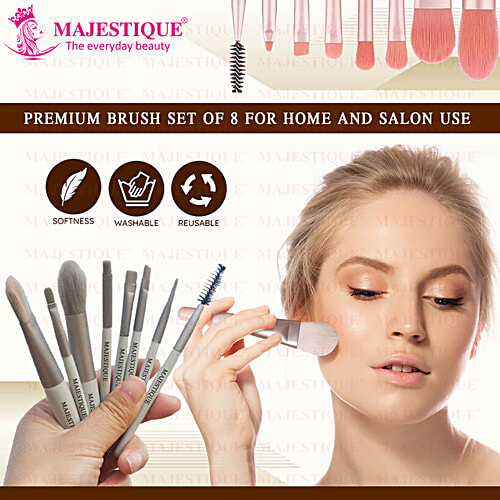 Majestique Makeup Brush Collection Set - Sturdy Handle, Soft, Skin-Friendly, Washable, 8 pcs  