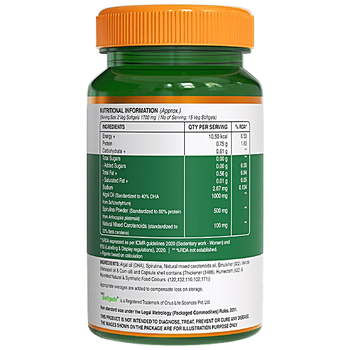 Pure Nutrition  Veg Omega 3 From Algal Oil With Astaxanthin For Brain & Heart Health, 30 pcs  