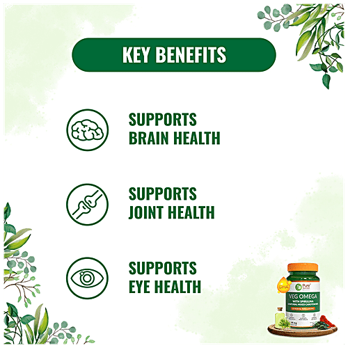 Pure Nutrition  Veg Omega 3 From Algal Oil With Astaxanthin For Brain & Heart Health, 30 pcs  