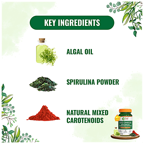 Pure Nutrition  Veg Omega 3 From Algal Oil With Astaxanthin For Brain & Heart Health, 30 pcs  