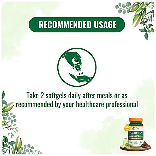 Pure Nutrition  Veg Omega 3 From Algal Oil With Astaxanthin For Brain & Heart Health, 30 pcs  