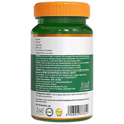 Pure Nutrition  Veg Omega 3 From Algal Oil With Astaxanthin For Brain & Heart Health, 30 pcs  