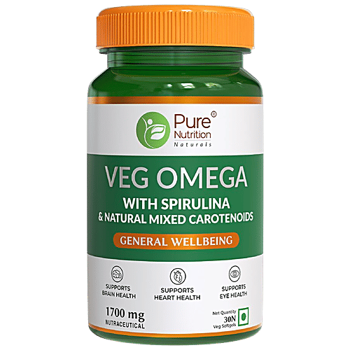 Pure Nutrition  Veg Omega 3 From Algal Oil With Astaxanthin For Brain & Heart Health, 30 pcs  