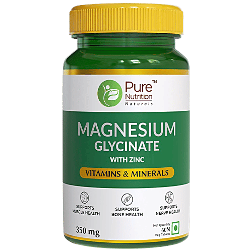 Pure Nutrition  Magnesium Glycinate Tablets With Zinc For Bone, Muscle & Nerve Health - Vitamins & Minerals, 60 Tabs  