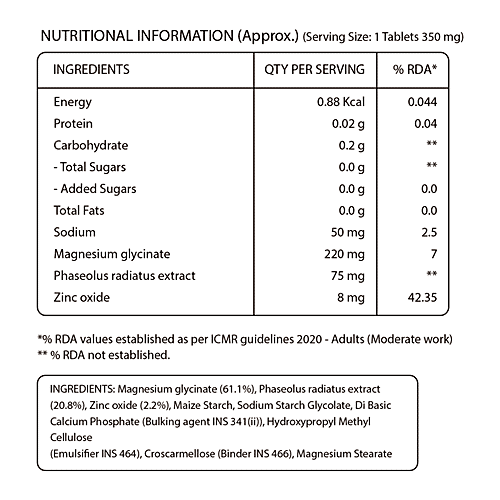 Pure Nutrition  Magnesium Glycinate Tablets With Zinc For Bone, Muscle & Nerve Health - Vitamins & Minerals, 60 Tabs  