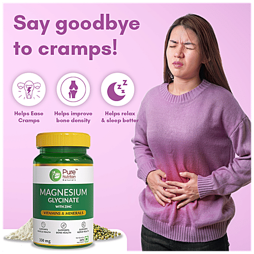 Pure Nutrition  Magnesium Glycinate Tablets With Zinc For Bone, Muscle & Nerve Health - Vitamins & Minerals, 60 Tabs  