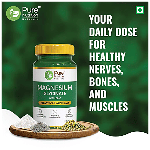 Pure Nutrition  Magnesium Glycinate Tablets With Zinc For Bone, Muscle & Nerve Health - Vitamins & Minerals, 60 Tabs  