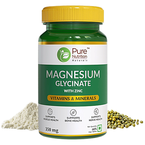 Pure Nutrition  Magnesium Glycinate Tablets With Zinc For Bone, Muscle & Nerve Health - Vitamins & Minerals, 60 Tabs  
