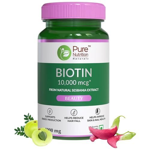 Buy Pure Nutrition Pure Nutrition Biotin 10,000mcg with Sesbania Extracts  For Strength and Growth Of Hair, Skin & Nails Online at Best Price of Rs   - bigbasket