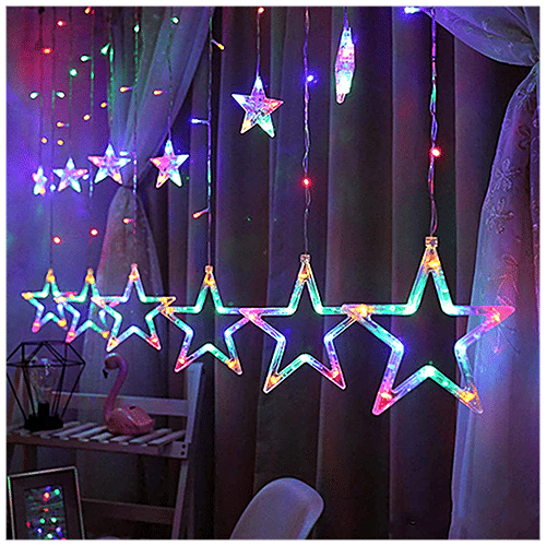 Lexton 12 Stars Light - Big & Small Stars, Flashing Modes, Multicolour, For Home Decor, 1 pc Festive, Christmas