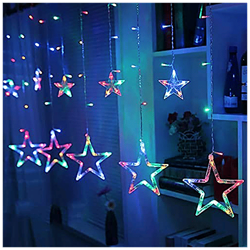 Lexton 12 Stars Light - Big & Small Stars, Flashing Modes, Multicolour, For Home Decor, 1 pc Festive, Christmas