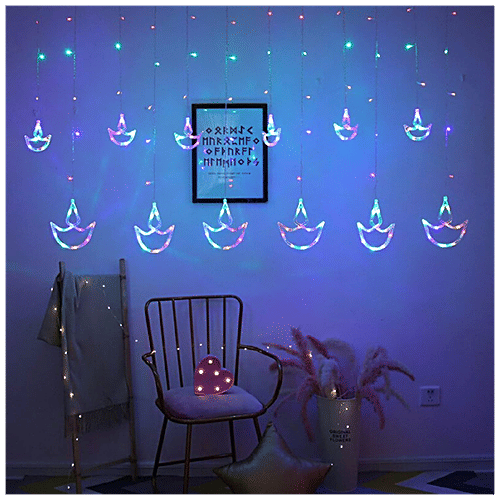 Lexton 12 Diya Light - Big & Small Diyas, Flashing Modes, Multicolour, For Home Decor, Festivals, 1 pc