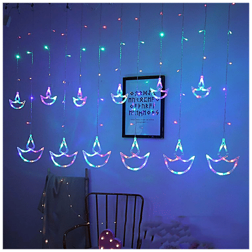 Lexton 12 Diya Light - Big & Small Diyas, Flashing Modes, Multicolour, For Home Decor, Festivals, 1 pc