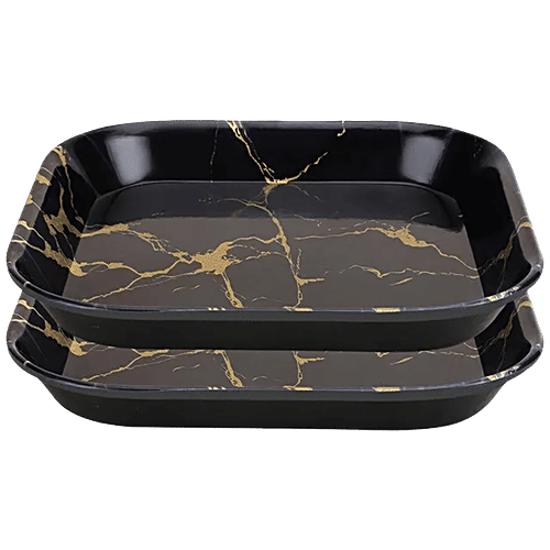 DP Square Snack Tray - Black Marble, Melamine, 1 pc (Set of 2)