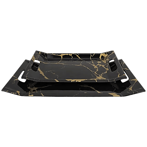 Buy DP Nano Serving Tray Set Black Marble, Rectangle, Melamine Online