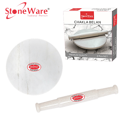 Stoneware Premium Pure Marble Chakla Belan Combi Set - Jointless, Waterproof, 23 & 30 cm, 2 pcs