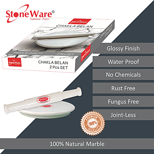 Stoneware Premium Pure Marble Chakla Belan Combi Set - Jointless, Waterproof, 23 & 30 cm, 2 pcs