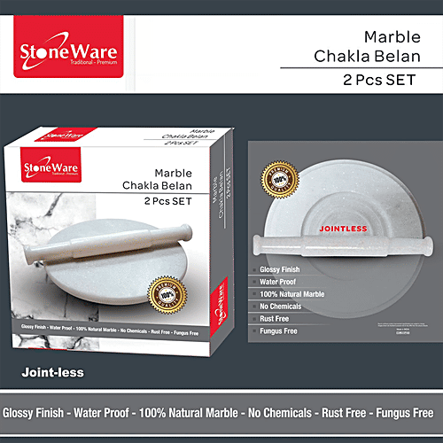 Stoneware Premium Pure Marble Chakla Belan Combi Set - Jointless, Waterproof, 23 & 30 cm, 2 pcs