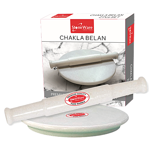 Stoneware Premium Pure Marble Chakla Belan Combi Set - Jointless, Waterproof, 23 & 30 cm, 2 pcs