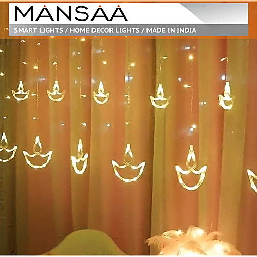Mansaa Diya Curtain String Lights - 108 LEDs With Flashing Modes, 2.5 m, For Home Decor, Warm White, 1 pc  