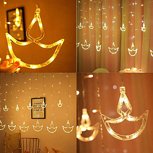 Mansaa Diya Curtain String Lights - 108 LEDs With Flashing Modes, 2.5 m, For Home Decor, Warm White, 1 pc  