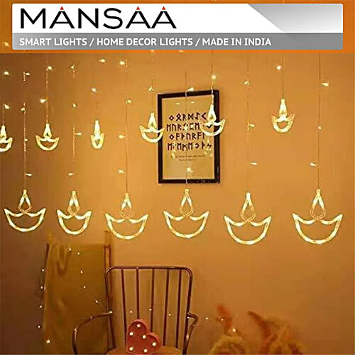 Mansaa Diya Curtain String Lights - 108 LEDs With Flashing Modes, 2.5 m, For Home Decor, Warm White, 1 pc  
