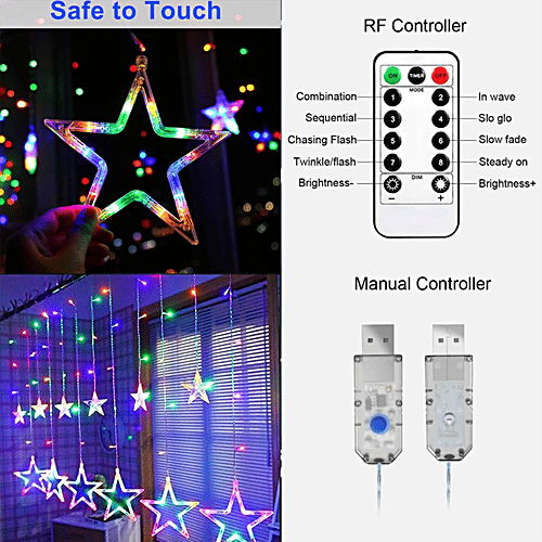 Mansaa 115 LEDs Star String Lights With Flashing Modes For Home Decor - Remote & USB Adapter, 1.8 M, Multicolour, 1 pc Festive, Christmas