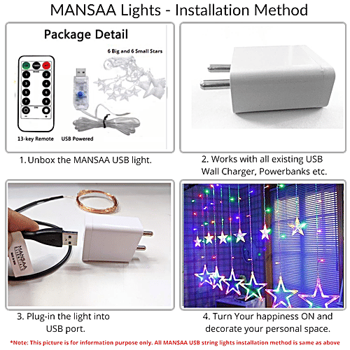 Mansaa 115 LEDs Star String Lights With Flashing Modes For Home Decor - Remote & USB Adapter, 1.8 M, Multicolour, 1 pc Festive, Christmas