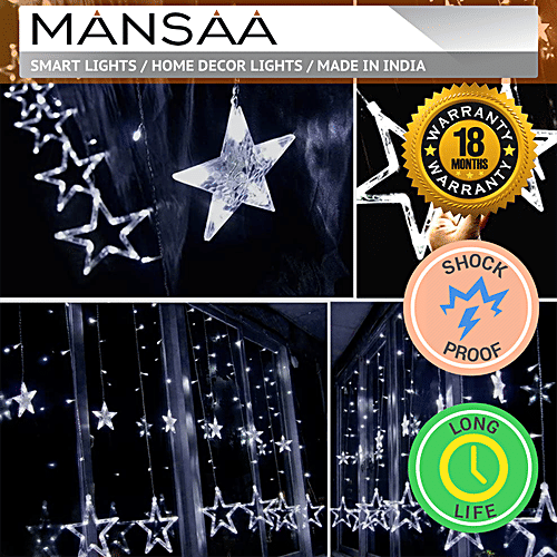 Mansaa 115 LEDs Star String Lights For Home Decor - With Flashing Modes, Remote & USB Adapter, 1.8 M, Cool White, 1 pc