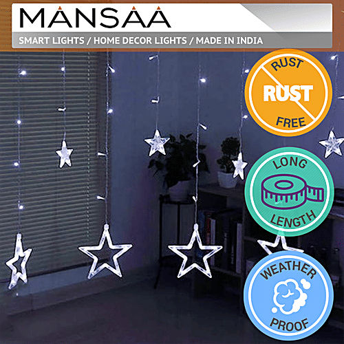 Mansaa 115 LEDs Star String Lights For Home Decor - With Flashing Modes, Remote & USB Adapter, 1.8 M, Cool White, 1 pc