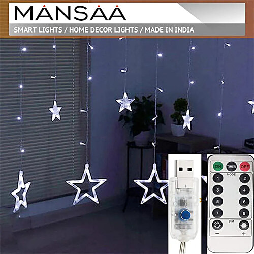 Mansaa 115 LEDs Star String Lights For Home Decor - With Flashing Modes, Remote & USB Adapter, 1.8 M, Cool White, 1 pc