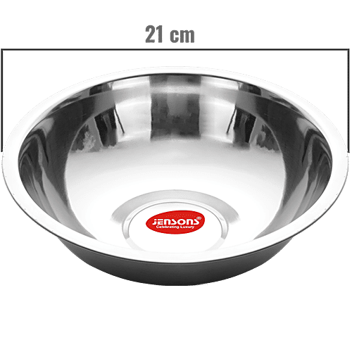 Jensons Heavy Gauge Stainless Steel Solid Mixing Bowl - 21 cm, Lightweight, Silver, 1 pc  