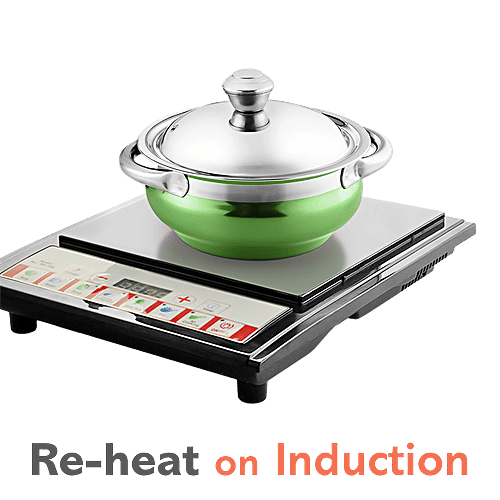 Jensons Stainless Steel Cook & Serve Urli/Handi - With Lid & Serving Spoon Set, Green (12.5 cm, 14 cm, 16 cm, 18 cm), 8 pcs (500 ml, 750 ml, 1.1 L, 1.55 L)