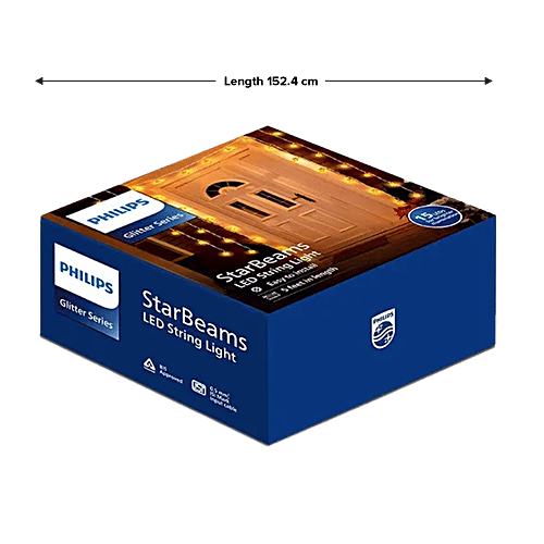 Philips Starbeams 15 LEDs String Light 5 Ft - Easy To Install, Warm White, 1 pc For Home Decor, Festive, Christmas, Party, Patio Lawn