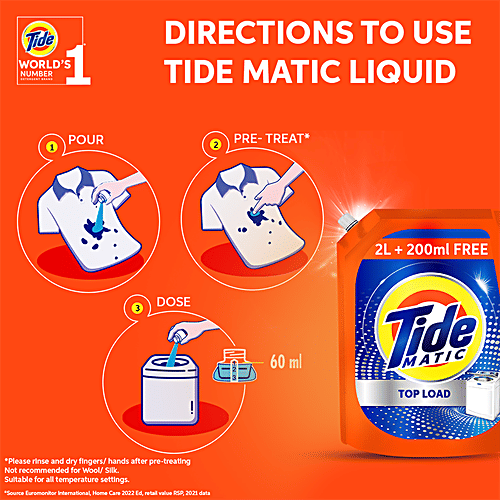 Tide Matic Liquid Detergent Top Load - Stain Removal In Washing Machine, 2 L  