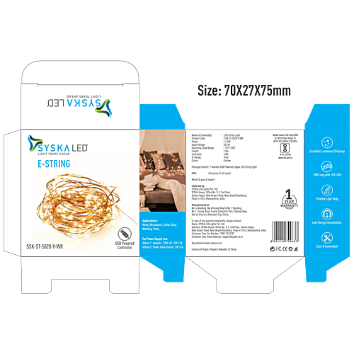 Syska 2.5-Watt 10 m 100 LEDs String Light - Yellow, 1 pc  