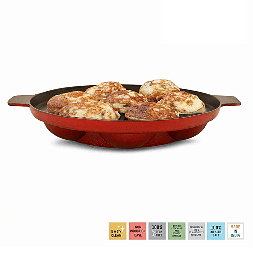 Navrang Die Cast Non-Stick Aluminium Appam Patra/Paniyarakkal/Paddu Maker - Scratch Resistant, 17 cm, 7 Pits, 1 pc