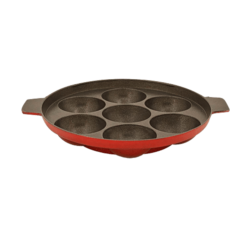 Navrang Die Cast Non-Stick Aluminium Appam Patra/Paniyarakkal/Paddu Maker - Scratch Resistant, 17 cm, 7 Pits, 1 pc