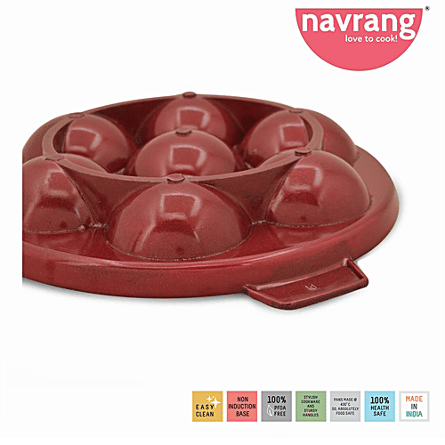 Navrang Die Cast Non-Stick Aluminium Appam Patra/Paniyarakkal/Paddu Maker - Scratch Resistant, 17 cm, 7 Pits, 1 pc