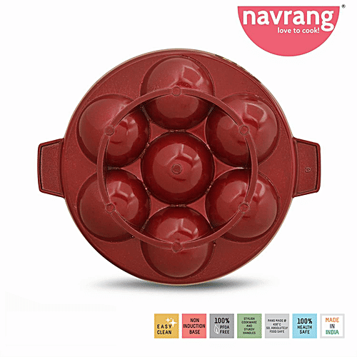 Navrang Die Cast Non-Stick Aluminium Appam Patra/Paniyarakkal/Paddu Maker - Scratch Resistant, 17 cm, 7 Pits, 1 pc